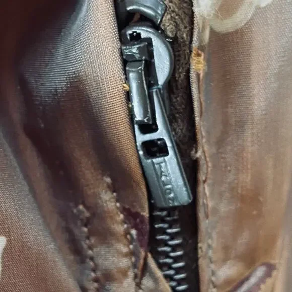 Vintage 40s 50s Floral Satin Sheath Dress V Neck Pockets Cinched Waist Brown 10 - Picture 6 of 12